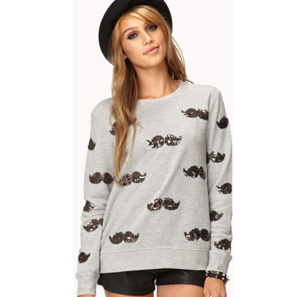Forever 21 sequin mustache sweater